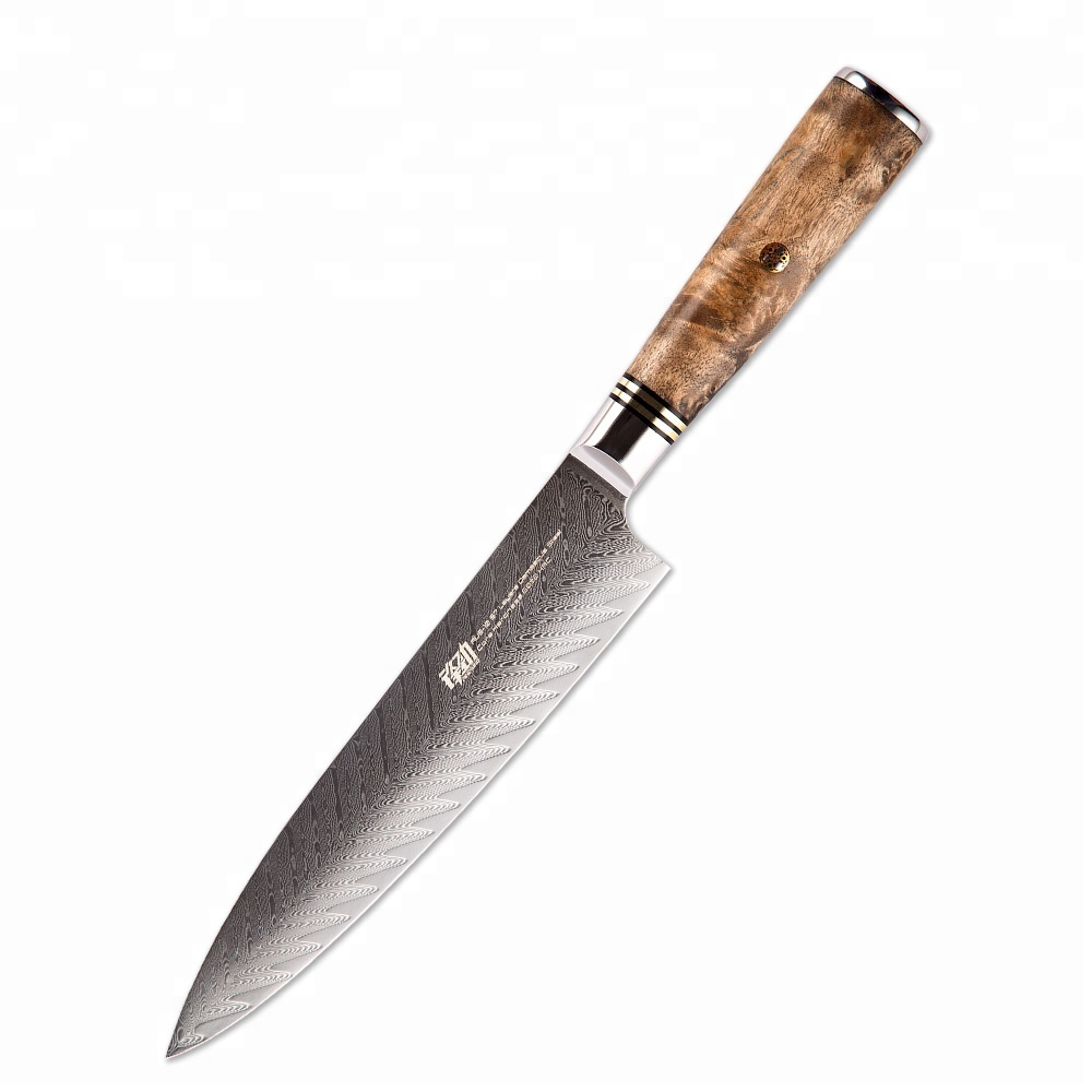 SCHMIEDGUT 67 Lagen Damast Chef Messer 8 inch mit Zebraholz Griff für Köche mit gehobenem Anspruch. VG10 HRC 59-61 Kernstahl für sehr hohe Standzeit